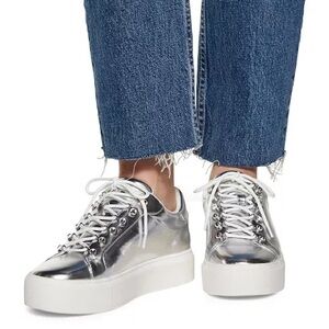 Silver and White Platform Sneakers with Metallic Finish size 10